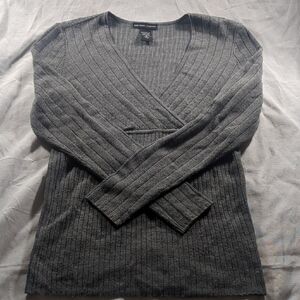 New York & Company Gray V-Neck Sweater